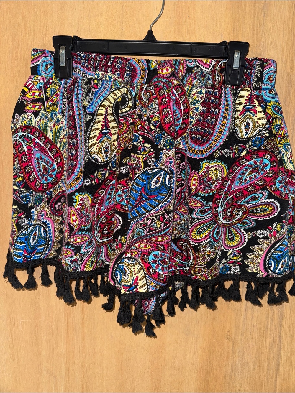 Shein Lightweight Bohemian Paisley Fringe Shorts Pockets Large